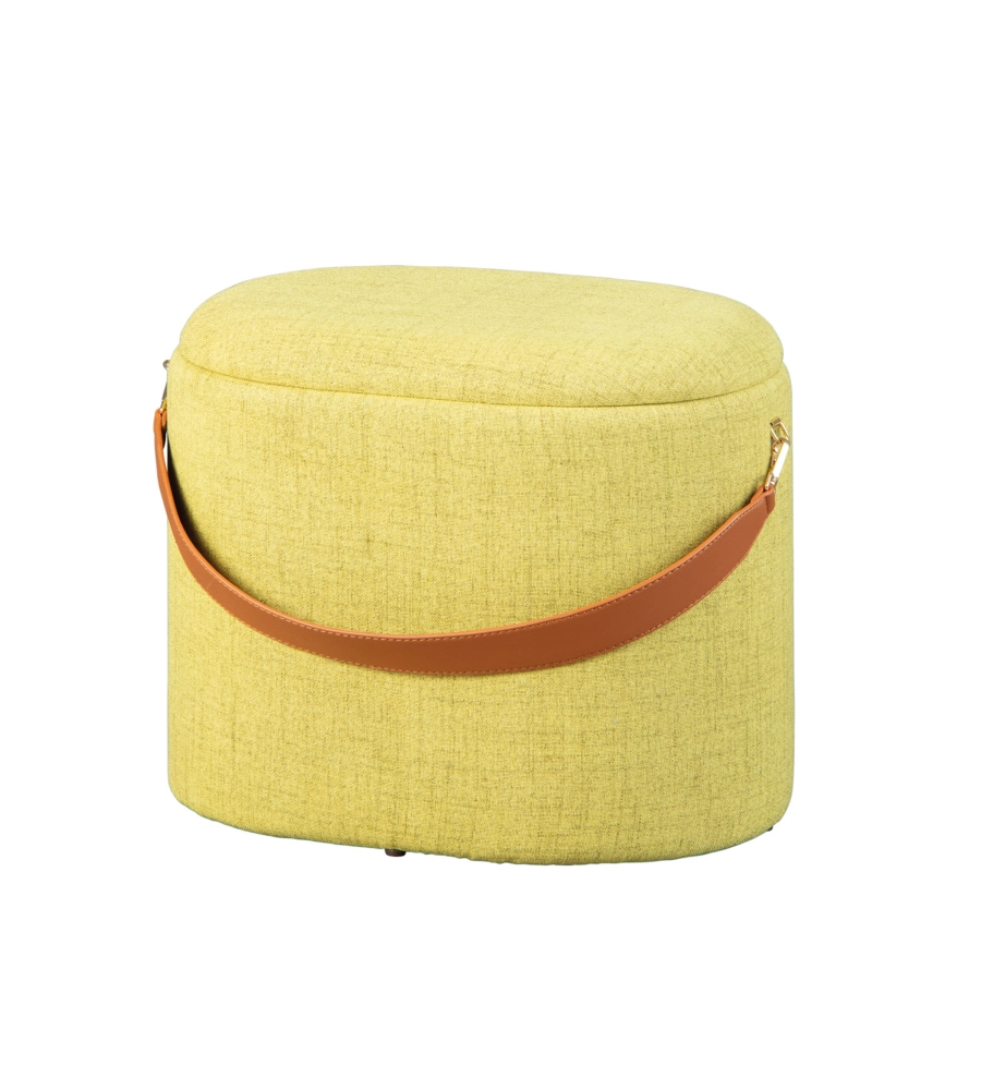 Pouf giallo con contenitore e maniglia in ecopelle, 42x30x36cm